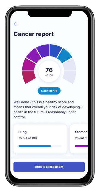 Image of the cancer report screen within the REACHhealth app