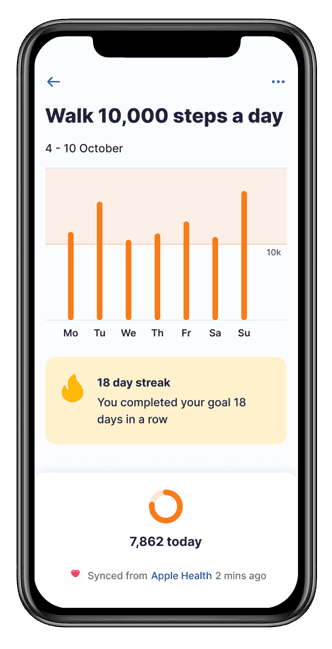 Image of the goals screen within the REACHhealth app